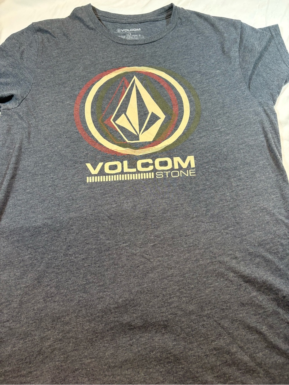 Volcom Gray Short Sleeve Logo Tee with Yellow and Red Accents